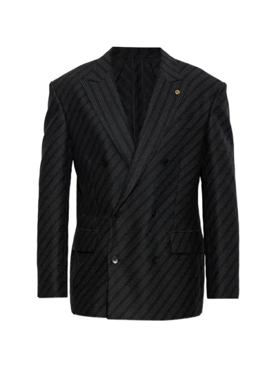 Versace Pinstriped Double-breasted Blazer In Black