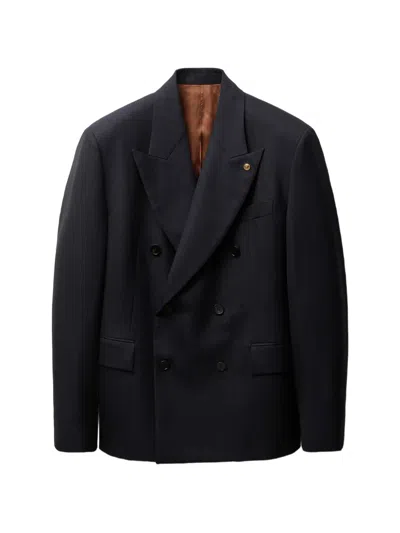 Versace Pinstriped Double-breasted Blazer In Blue