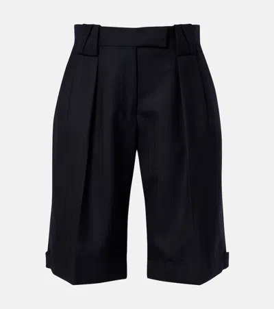 Versace Pinstriped Virgin Wool Shorts In Blue