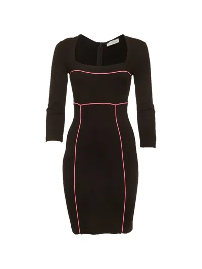 Pre-owned Versace Piped-trim Shift Mini Dress In Black