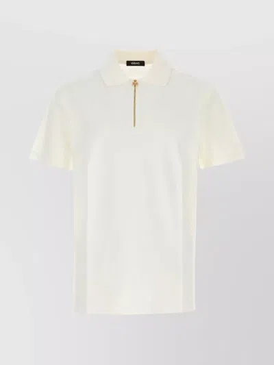 Versace Piquet Polo Shirt Collar Short Sleeves In White