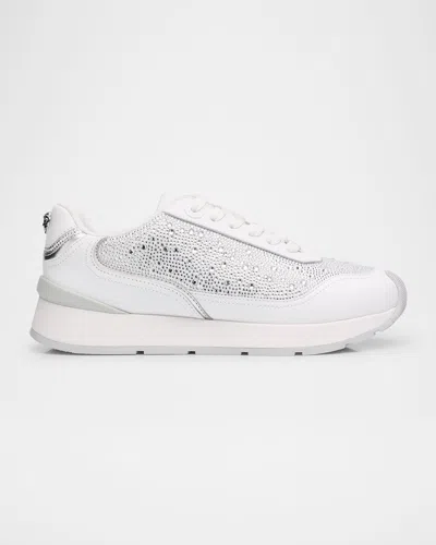 Versace Pirene Embellished Leather Runner Sneakers In White