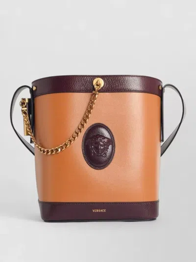 Versace Pivot Small Leather Bucket Bag Chain Strap
