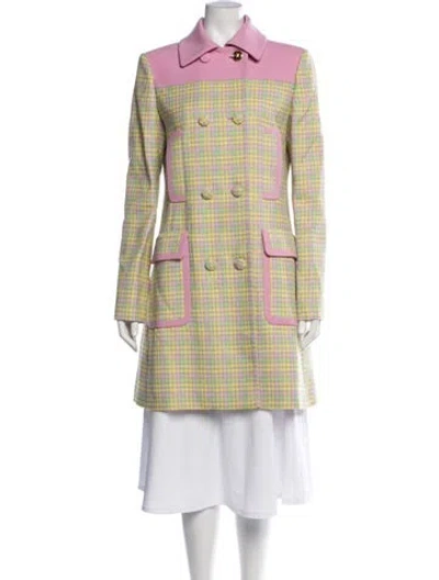Pre-owned Versace Plaid Print Coat In Pink