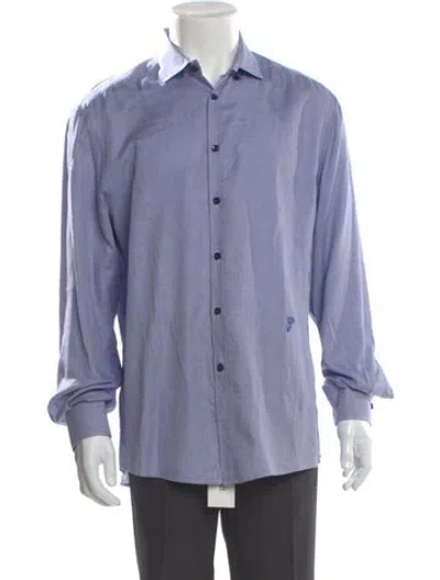 Pre-owned Versace Plaid Print Long Sleeve Dress Shirt In Blue