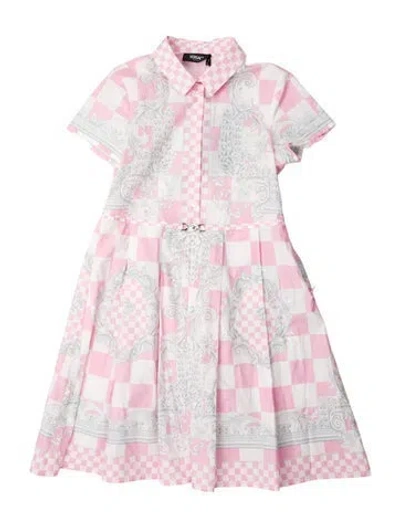 Pre-owned Versace Plaid Print Mini Dress W/ Tags In Pink