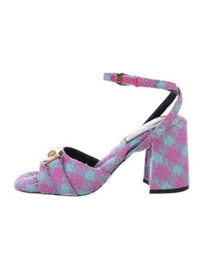 Pre-owned Versace Plaid Print Sandals In Purple