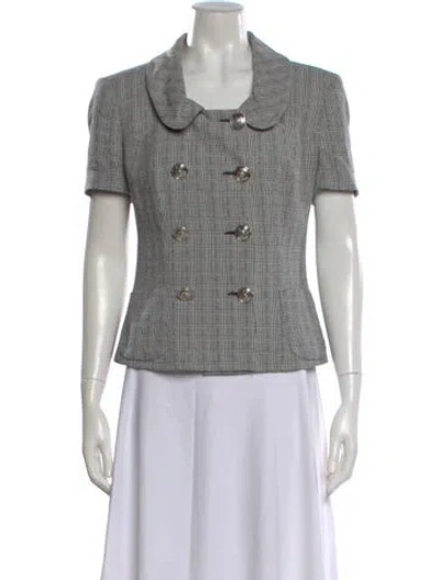 Pre-owned Versace Plaid Print Short Sleeve Button-up Top In Gray