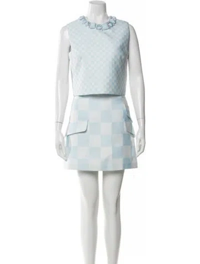 Pre-owned Versace Plaid Print Skirt Set In Blue