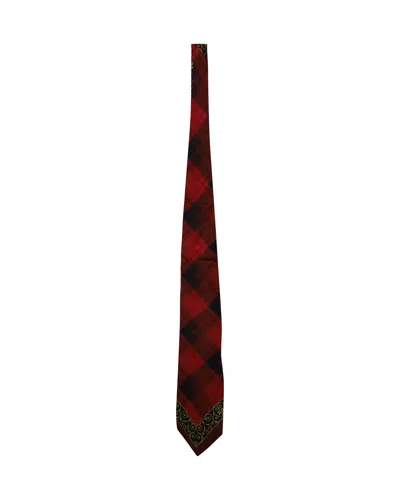 Versace Plaid Printed Tie In Multicolor Silk