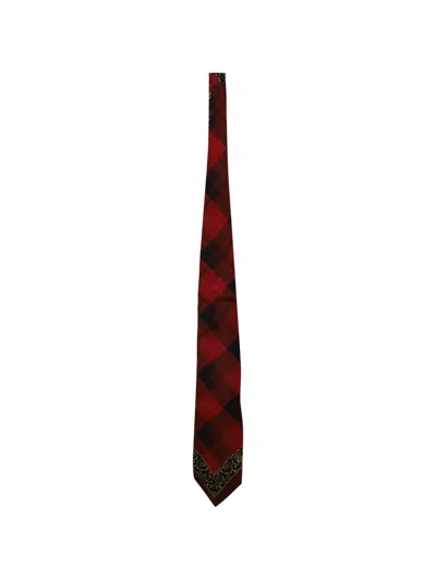 Pre-owned Versace Plaid Printed Tie In Red