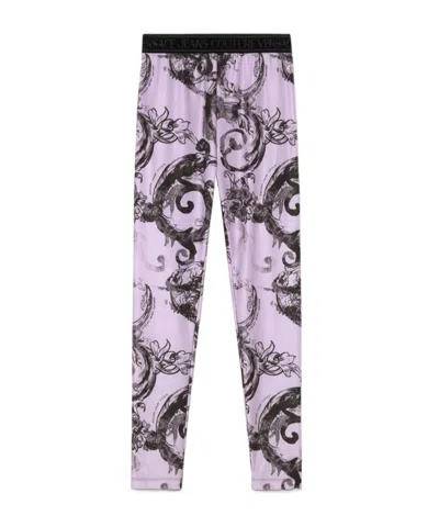 Versace Plain Knitted Leggings In Purple