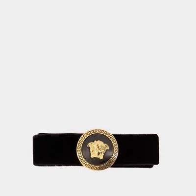 Versace Plain Velvet Tv Ribbon Tassel Hair Clips In Black