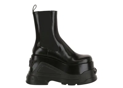 Pre-owned Versace Platform Ankle Boots Leather (women's) Sneakers In Black