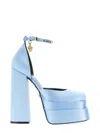 Versace Woman Pumps Azure Size 7.5 Textile Fibers In Blue