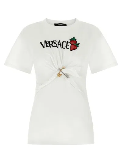 VERSACE VERSACE PLAYFULLY CURLED WHITE COTTON T-SHIRT