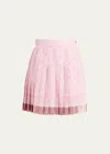Versace Pleated Satin-trimmed Floral-print Crepe De Chine Mini Skirt In Pale Pink