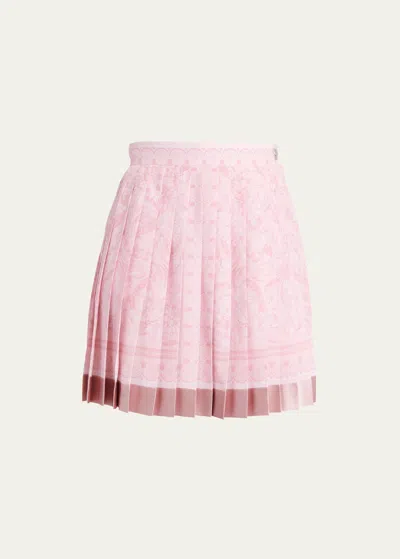 Versace Pleated Baroque-print Crepe De Chine Mini Skirt In Pale Pink