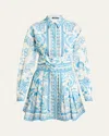 Versace Underwater Barocco Long Sleeve Cotton Poplin Shirtdress In Blue