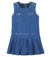 Versace Pleated Cotton Denim Dress In Blue