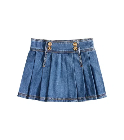 Versace Kids' Pleated Denim Skirt In Blue