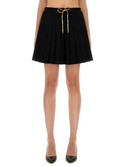Versace Pleated Drawstring Mini Skirt In Black