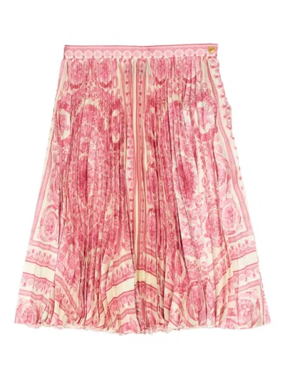 Versace Kids' Pleated Floral-print Skirt In Multi