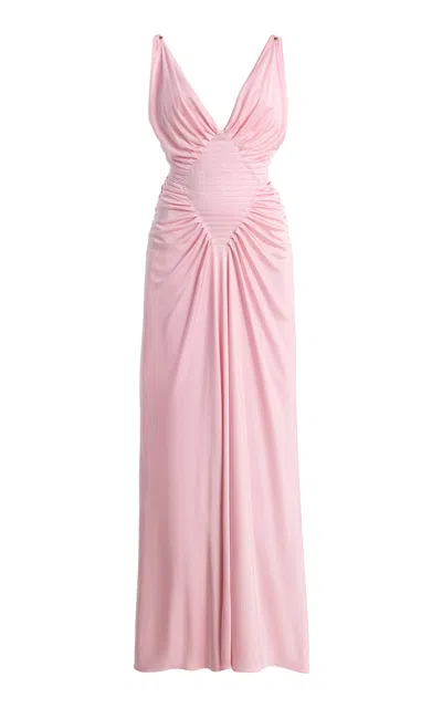 Versace Pleated Jersey Gown In Neutral