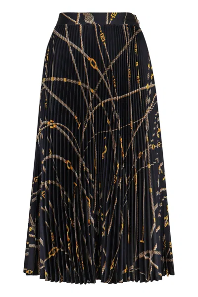 Versace Rope-print Pleated Twill Midi Skirt In Blue,gold