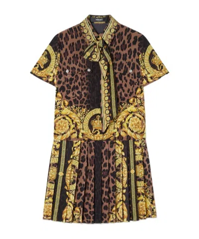 Versace Pleated Mini Dress In Multicolor