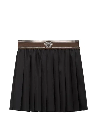 Versace Pleated Mini Skirt In Mohair Wool In Black