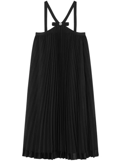 Versace Pleated Minidress With Gianni Ribbon And Medusa Detailing In Black