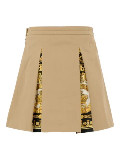 Versace Kids' Pleated Panelled Skirt In Brown