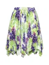 Versace Logo Orchid-print Pleated Asymmetric Skirt In Bianco Verde