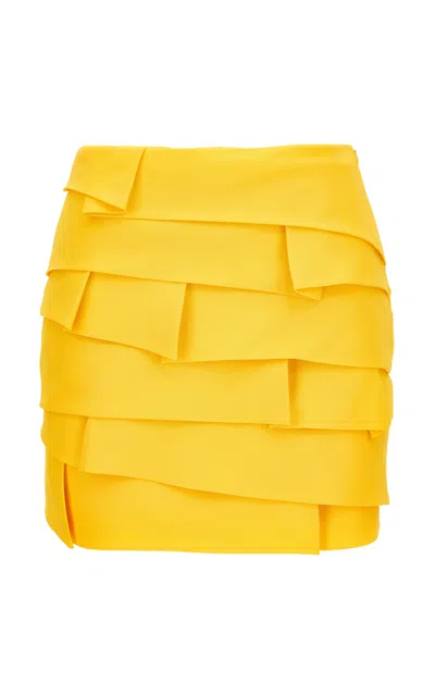 Versace Pleated Satin Mini Skirt In Yellow