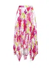 Versace Orchid Print Pleated Crepe Midi Skirt In Bianco Rosa