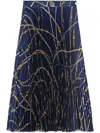 Versace Indigo Greca Nautical Pleated Midi Skirt In Blue