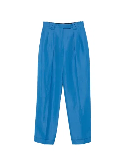Versace Pleated Straight-leg Trousers In Blue