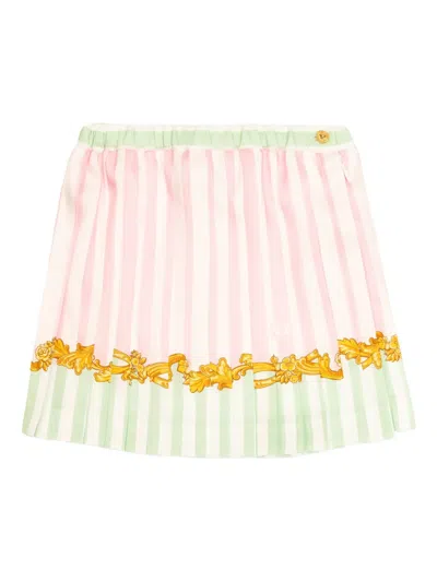 Versace Kids' Pleated Striped Skirt In Pink