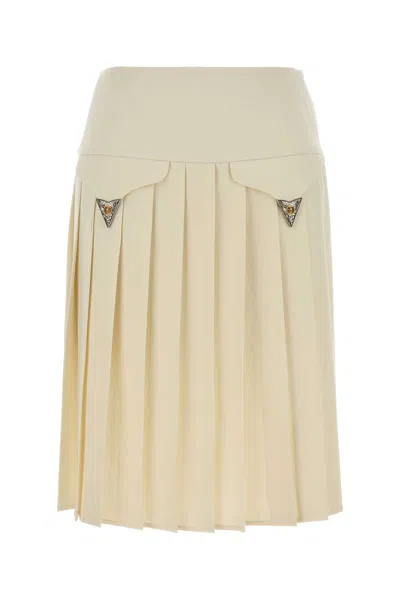 Versace Pleated Virgin Wool Skirt In Neutral