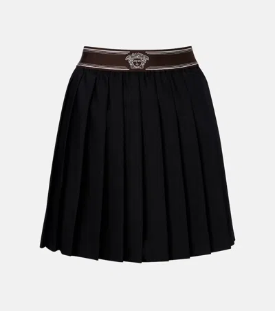 Versace Pleated Wool And Mohair Miniskirt In Black