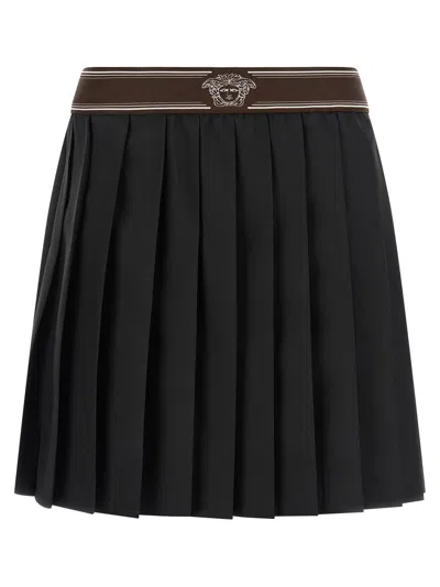 Versace Pleated Wool And Mohair Skirt In Black