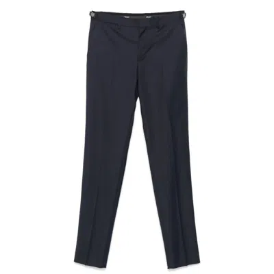 Versace Pleated Wool Formal Trousers In Blue