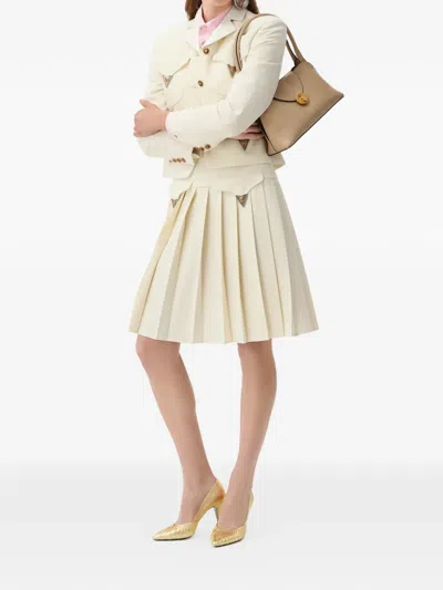 Versace Pleated Wool Midi Skirt In Neutral