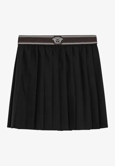 Versace Pleated Wool Mini Skirt In Black