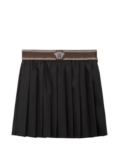 Versace High Waist Pleated Wool Skirt Design In Black