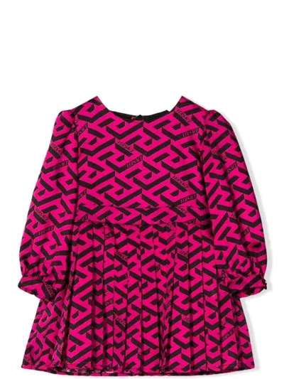 Versace Pleated Wool-blend Mini Dress In Multi