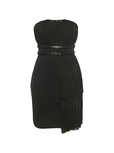 Pre-owned Versace Plissé Stud-detail Mini Dress In Black
