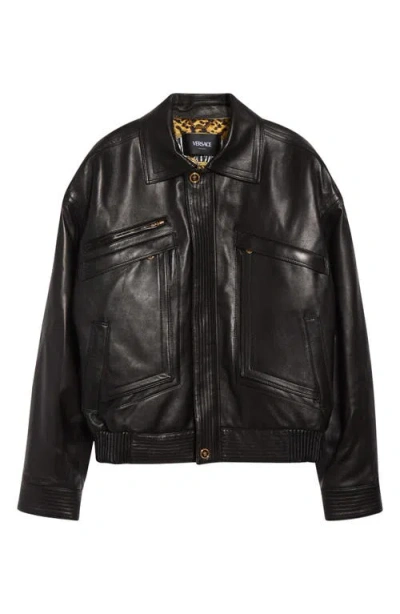 VERSACE VERSACE PLONGÉ LEATHER BLOUSON JACKET