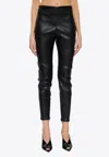 Versace Plongé Leather Leggings With Debossed-logo In Black